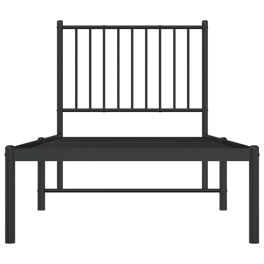 Cadre de lit métal sans matelas avec tête de lit noir 75x190 cm