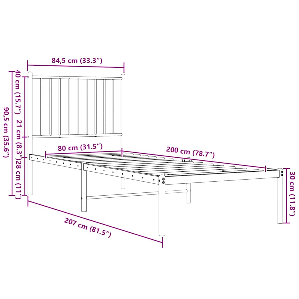 Cadre de lit métal sans matelas avec tête de lit noir 80x200 cm - XIOS