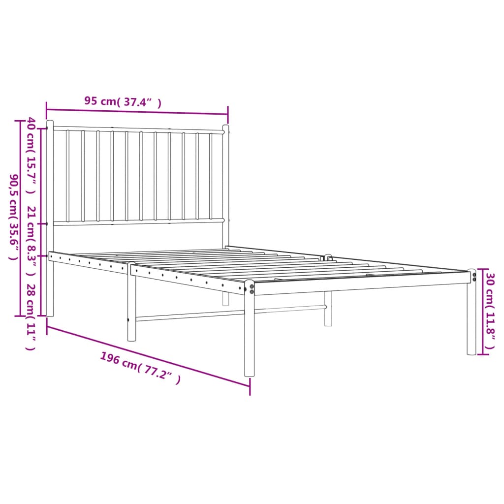 Cadre de lit métal sans matelas avec tête de lit noir 90x190 cm - XIOS