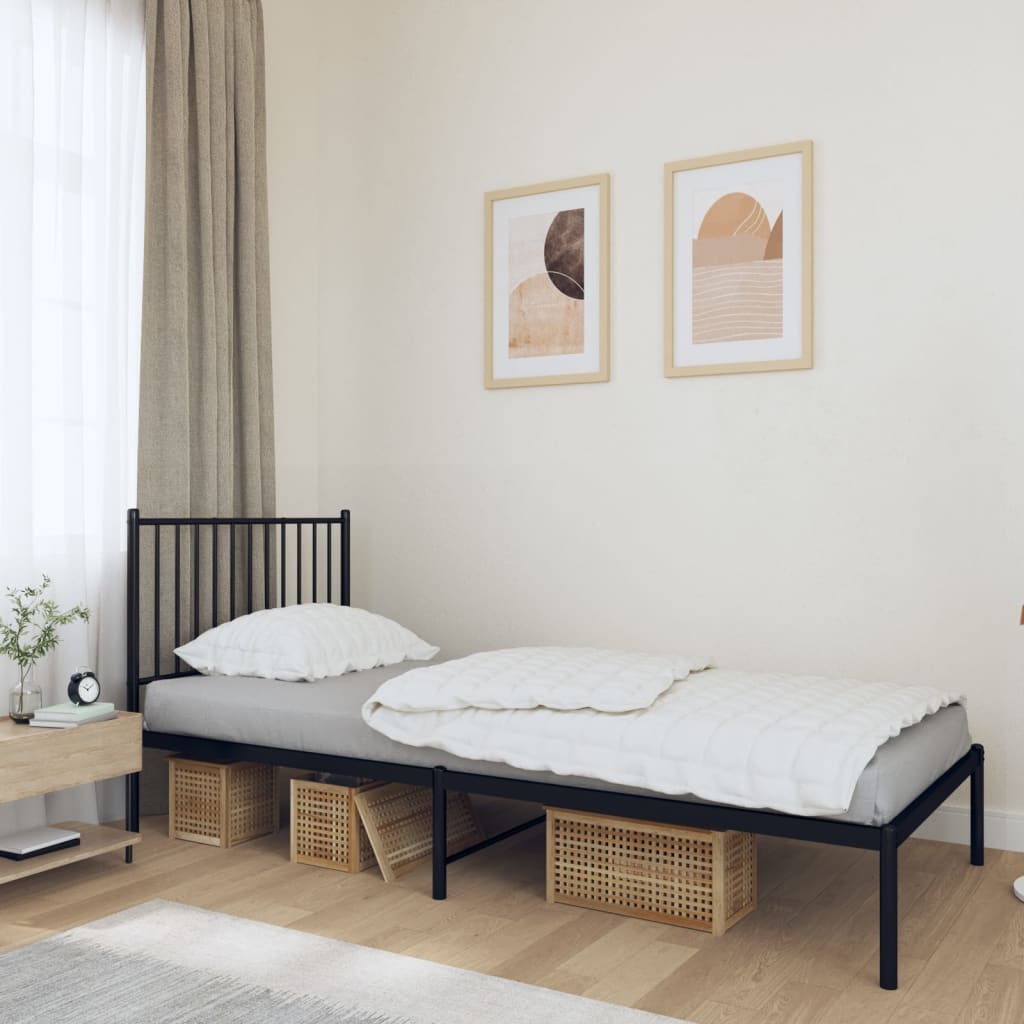 Cadre de lit métal sans matelas avec tête de lit noir 90x190 cm - XIOS