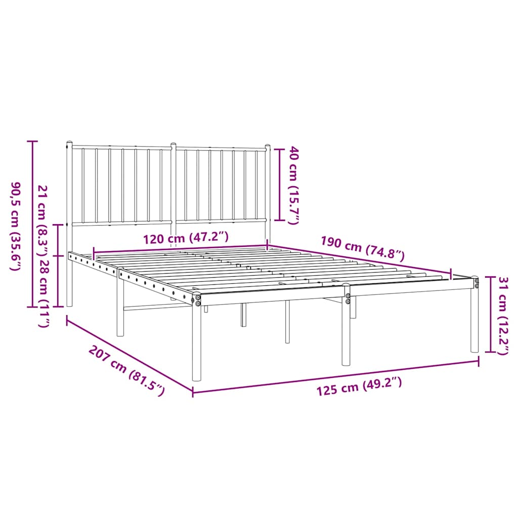 Cadre de lit métal sans matelas avec tête de lit noir 120x190cm - XIOS