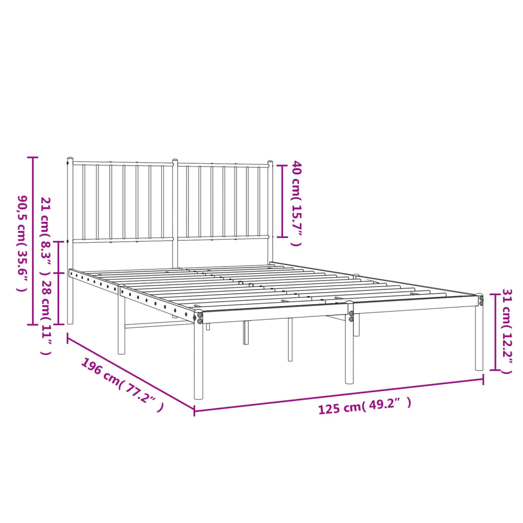 Cadre de lit métal sans matelas avec tête de lit noir 120x200cm - XIOS