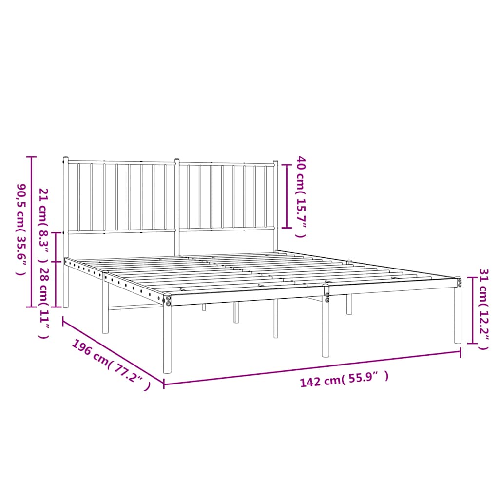 Cadre de lit métal sans matelas avec tête de lit noir 135x190cm - XIOS