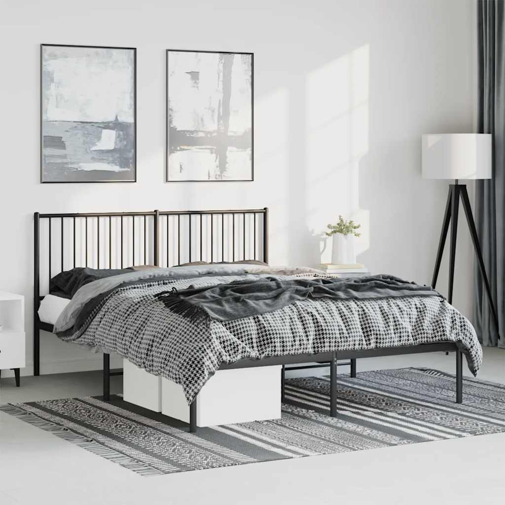 Cadre de lit métal sans matelas avec tête de lit noir 150x200cm - XIOS