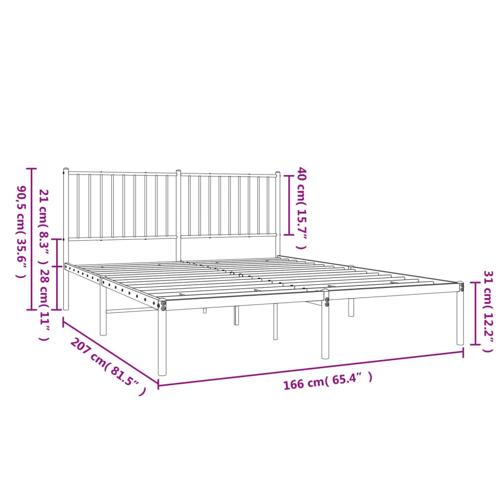 Cadre de lit métal sans matelas et tête de lit noir 160x200 cm - XIOS