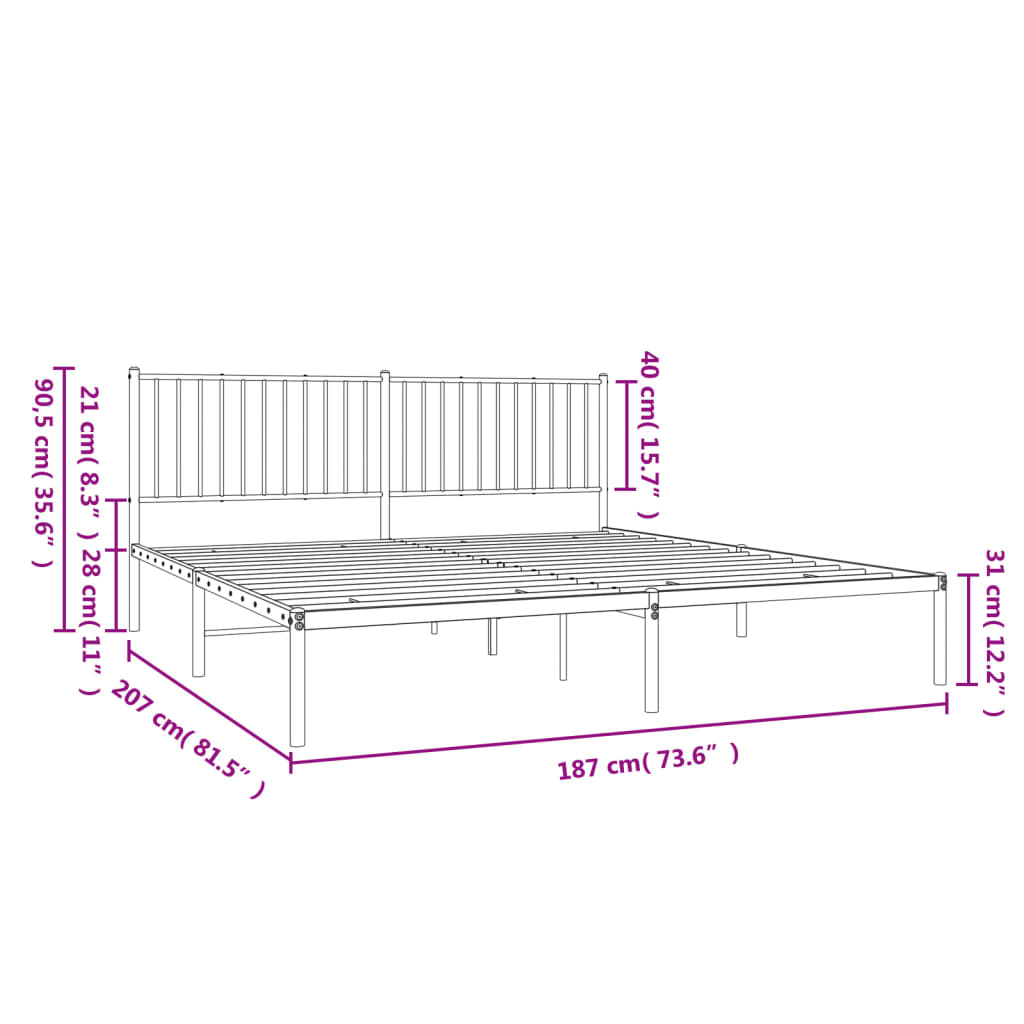 Cadre de lit métal sans matelas et tête de lit noir 180x200 cm - XIOS