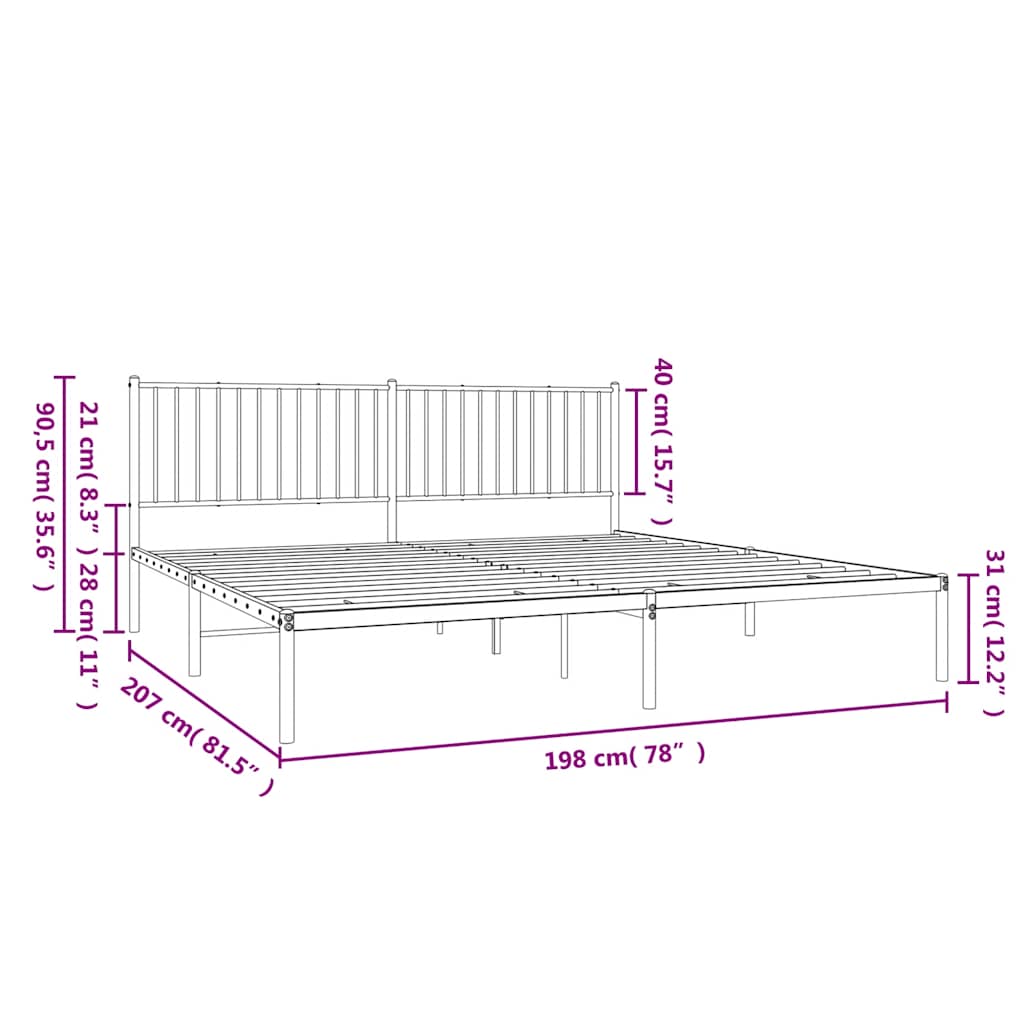 Cadre de lit métal sans matelas avec tête de lit noir 193x203cm - XIOS