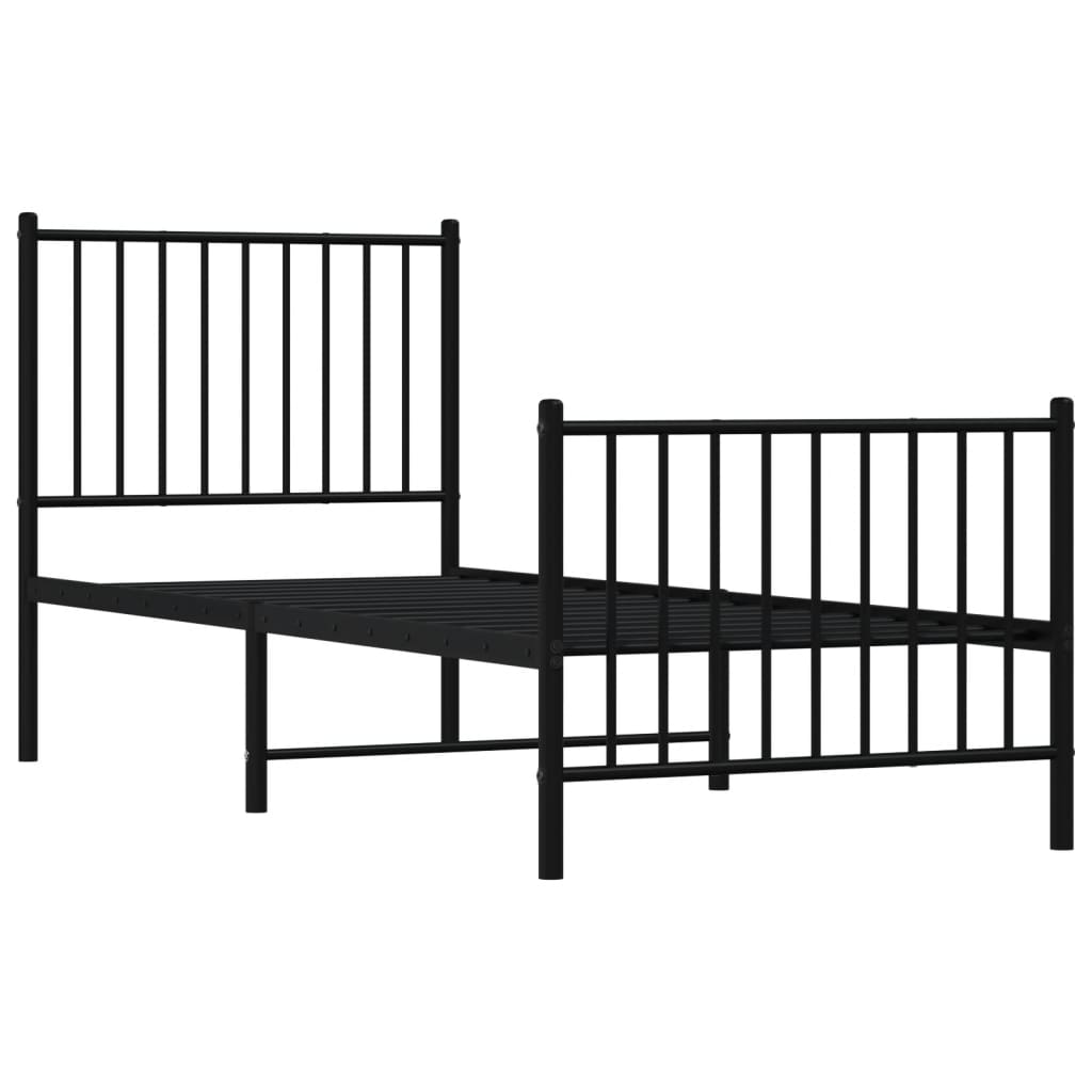 Cadre de lit métal sans matelas avec pied de lit noir 75x190 cm - XIOS