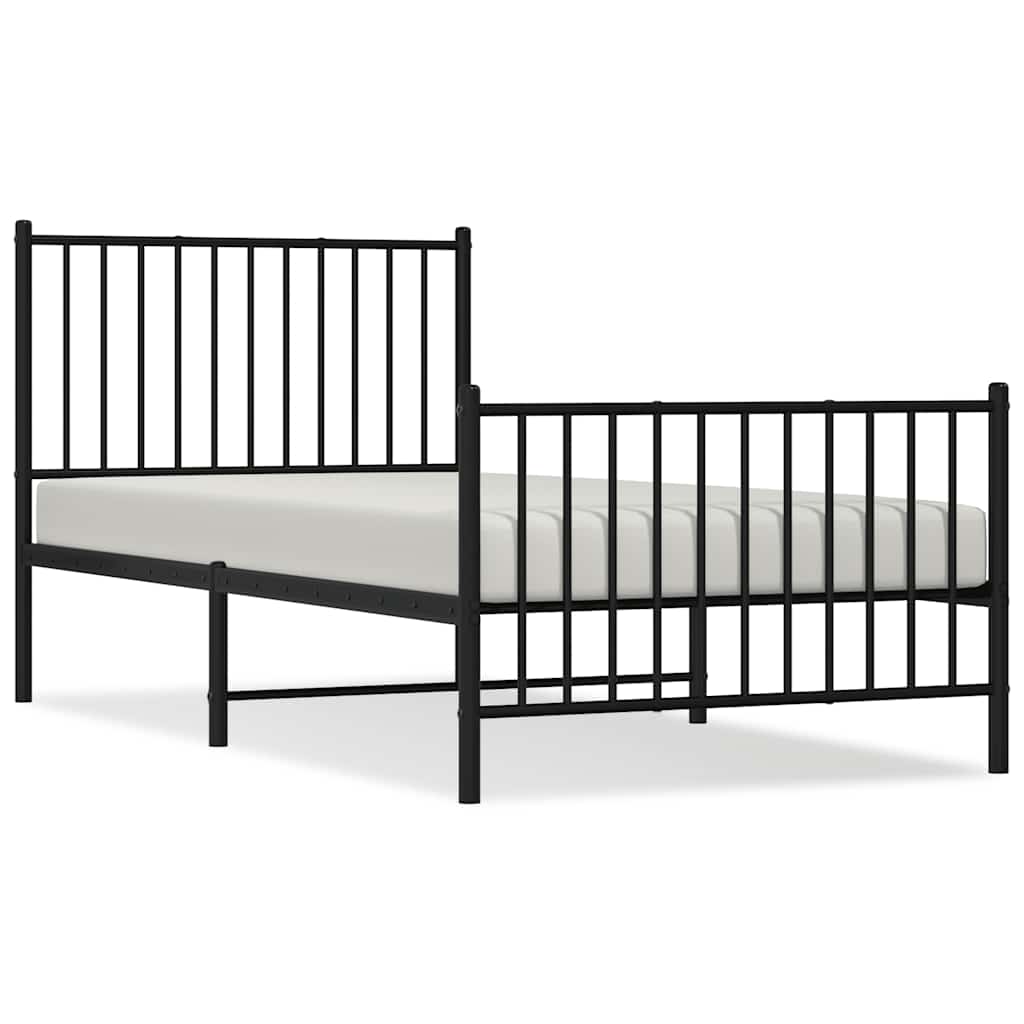 Cadre de lit métal sans matelas avec pied de lit noir 90x190 cm - XIOS
