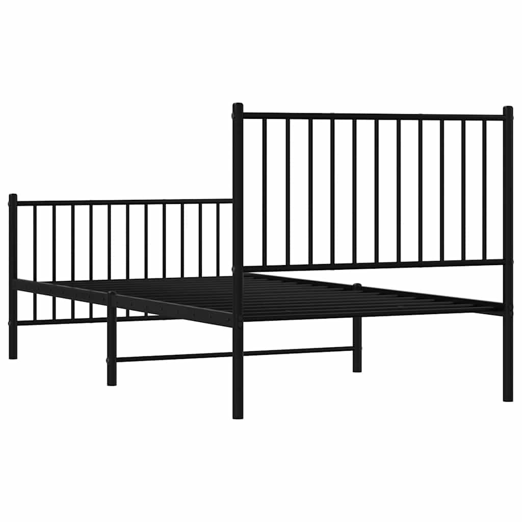 Cadre de lit métal sans matelas avec pied de lit noir 90x190 cm - XIOS