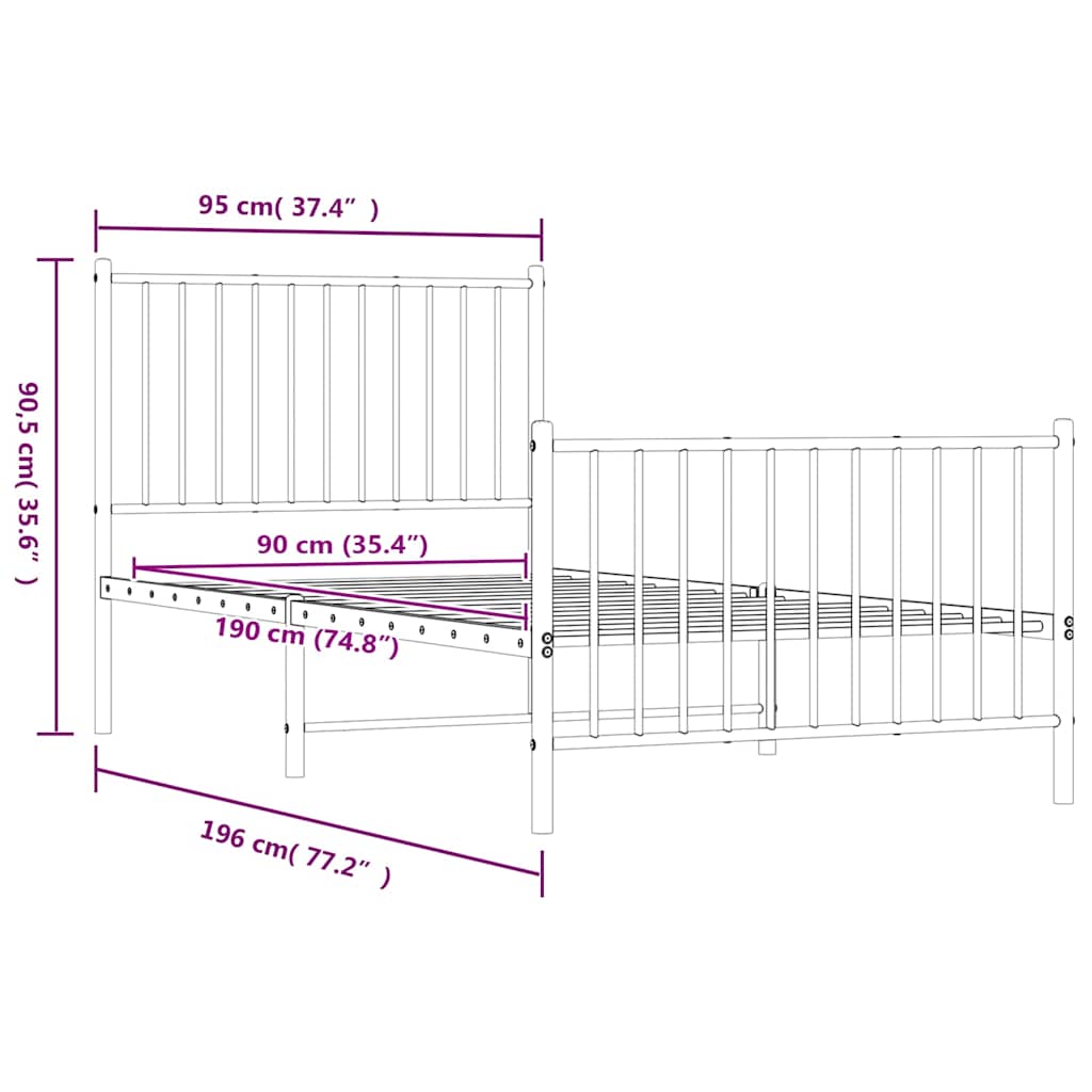Cadre de lit métal sans matelas avec pied de lit noir 90x190 cm - XIOS