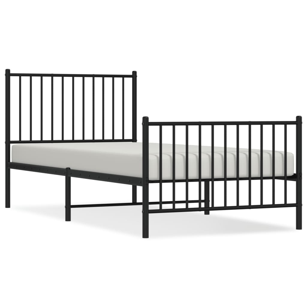 Cadre de lit métal sans matelas avec pied de lit noir 90x200 cm - XIOS