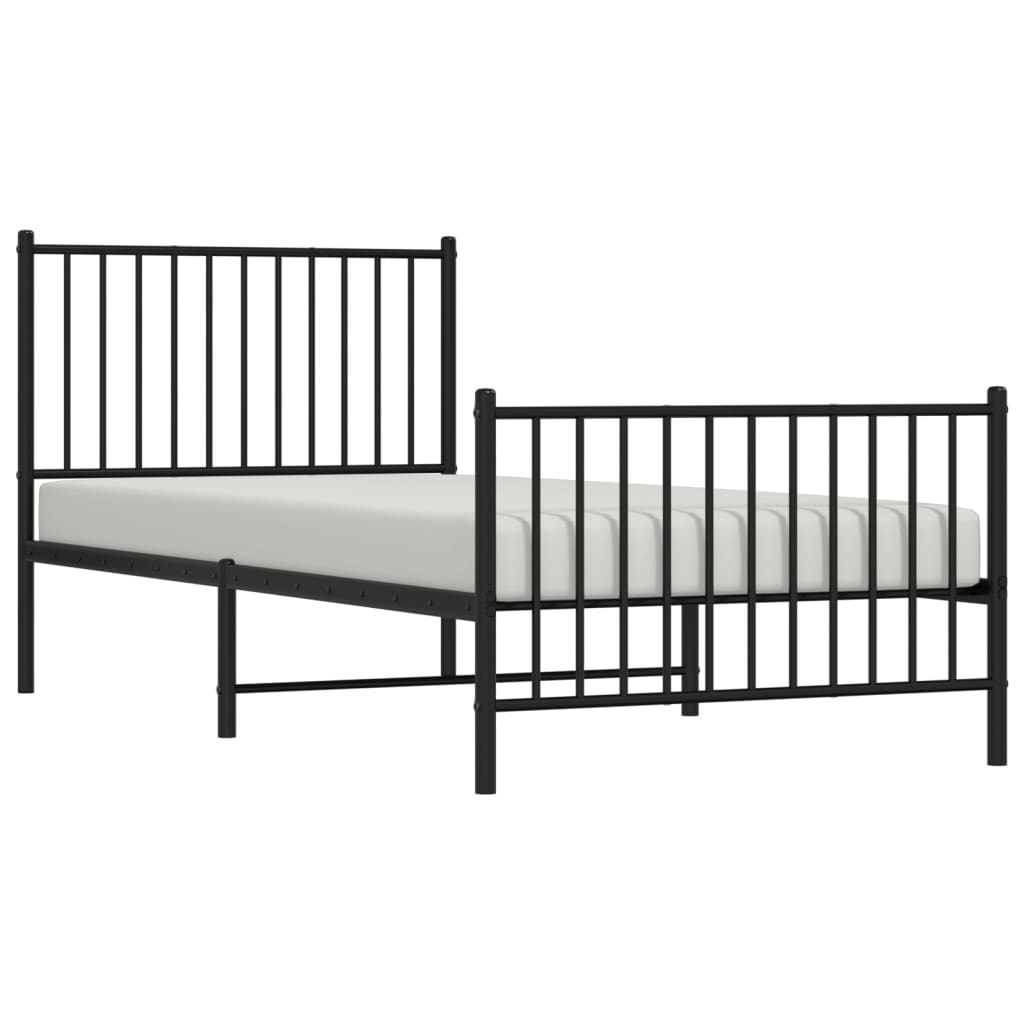 Cadre de lit métal sans matelas avec pied de lit noir 90x200 cm - XIOS