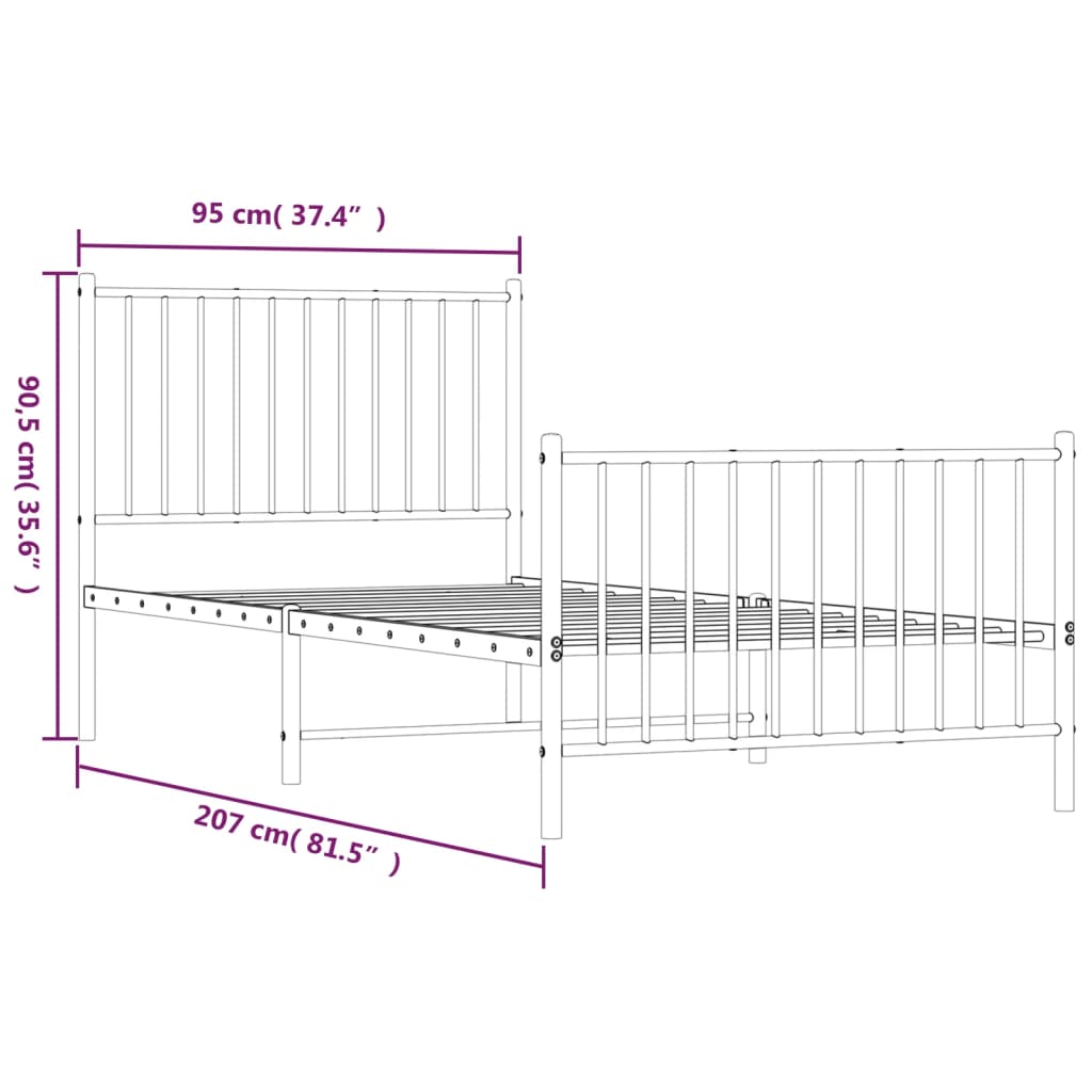 Cadre de lit métal sans matelas avec pied de lit noir 90x200 cm - XIOS