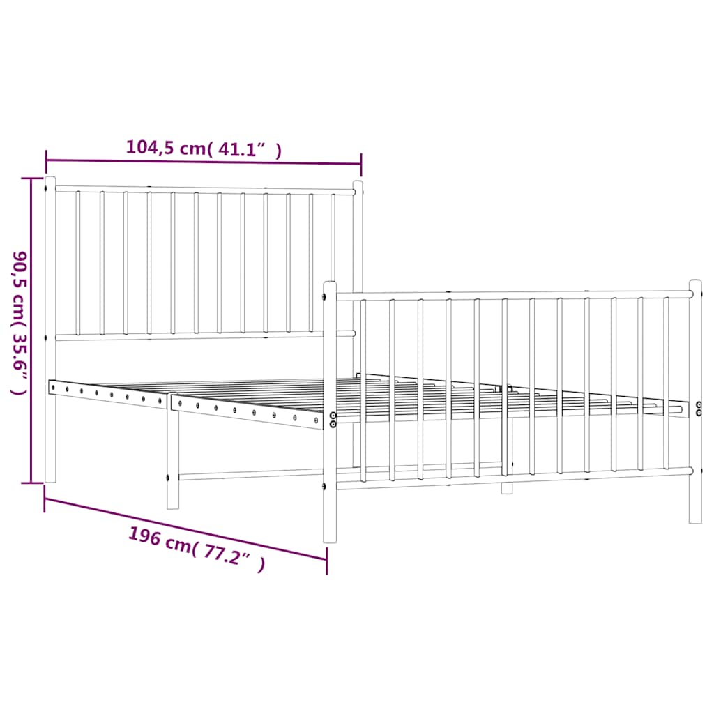 Cadre de lit métal sans matelas avec pied de lit noir 100x190cm - XIOS