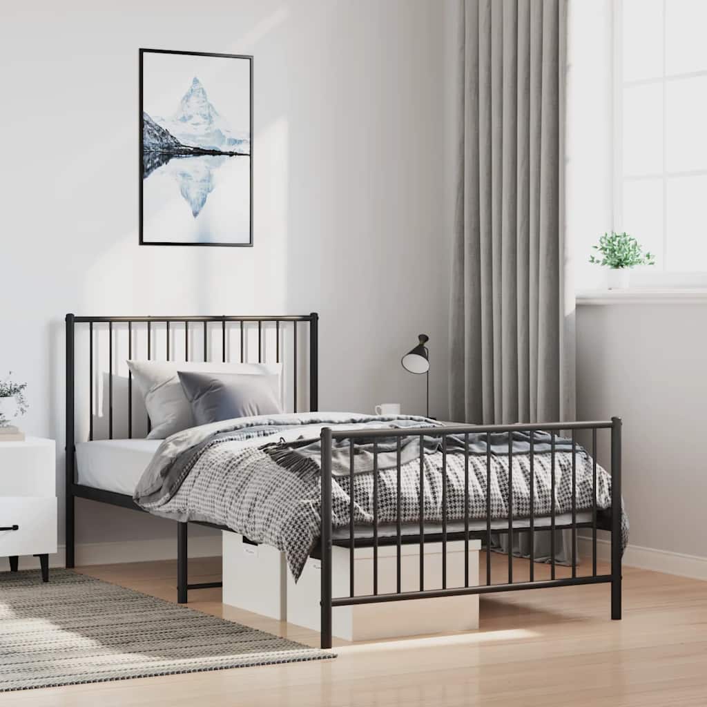 Cadre de lit métal sans matelas et pied de lit noir 100x200 cm - XIOS