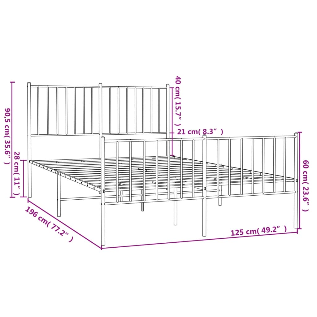 Cadre de lit métal sans matelas avec pied de lit noir 120x190cm - XIOS