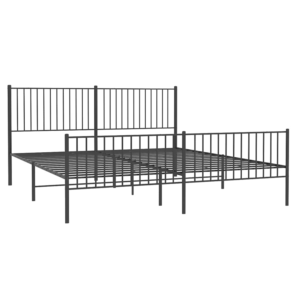 Cadre de lit métal sans matelas avec pied de lit noir 193x203cm - XIOS