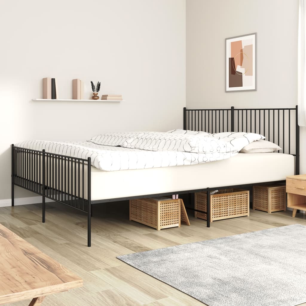 Cadre de lit métal sans matelas avec pied de lit noir 200x200cm - XIOS