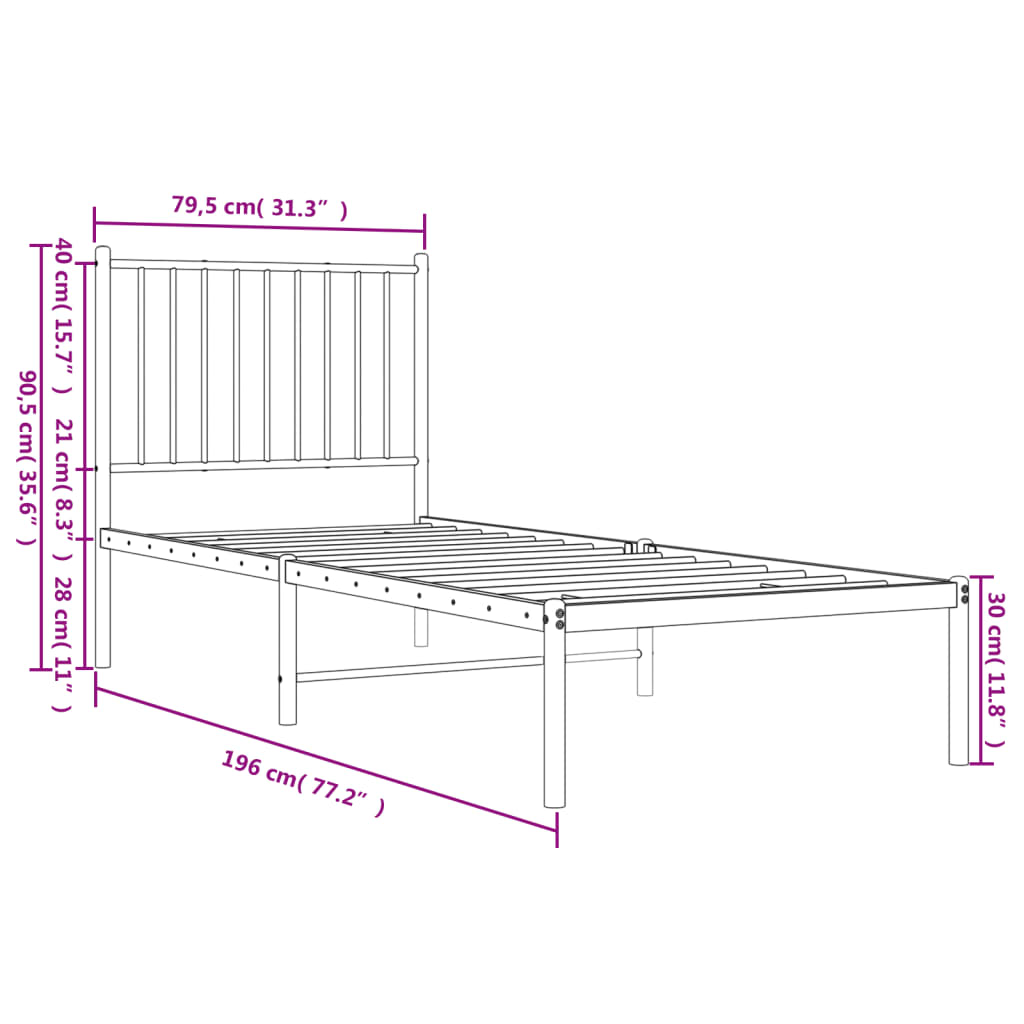 Cadre de lit métal sans matelas avec tête de lit blanc 75x190cm - XIOS