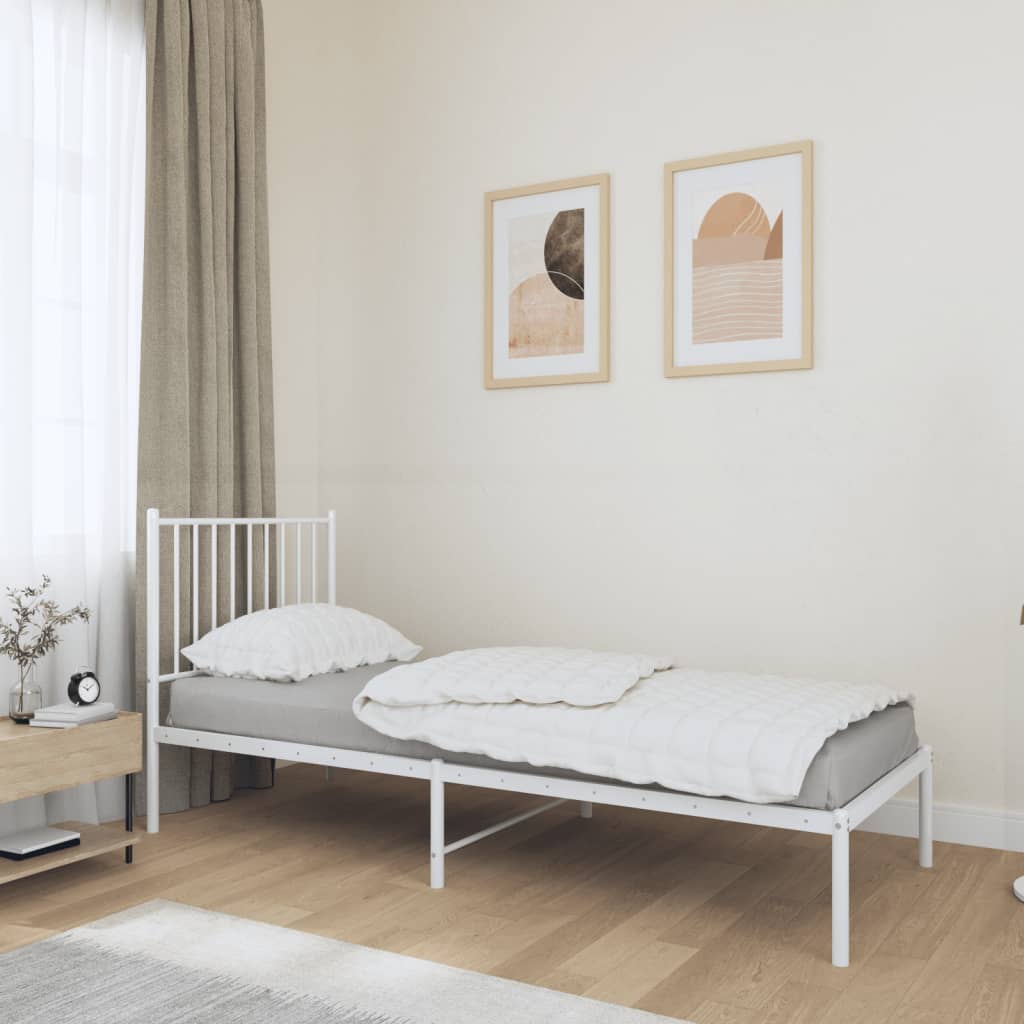 Cadre de lit métal sans matelas avec tête de lit blanc 75x190cm - XIOS