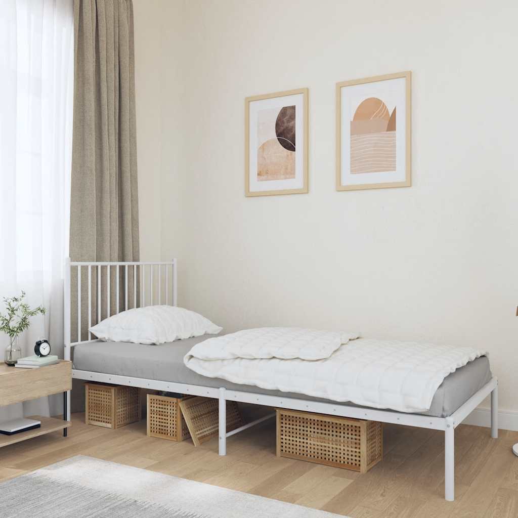 Cadre de lit métal sans matelas avec tête de lit blanc 90x200cm - XIOS