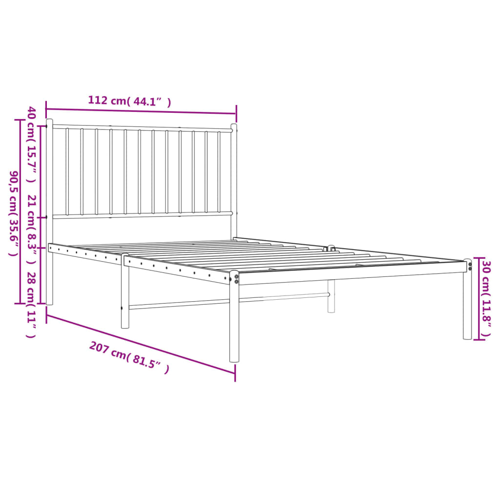 Cadre de lit métal sans matelas et tête de lit blanc 107x203 cm - XIOS