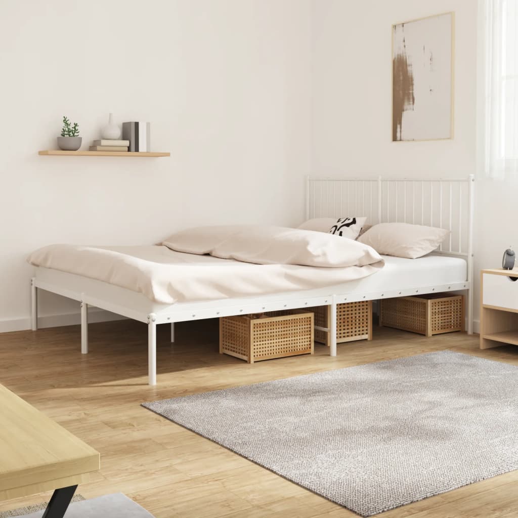 Cadre de lit métal sans matelas et tête de lit blanc 160x200 cm - XIOS