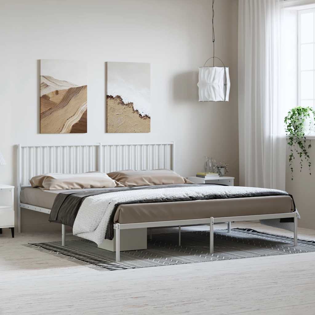 Cadre de lit métal sans matelas et tête de lit blanc 183x213 cm - XIOS