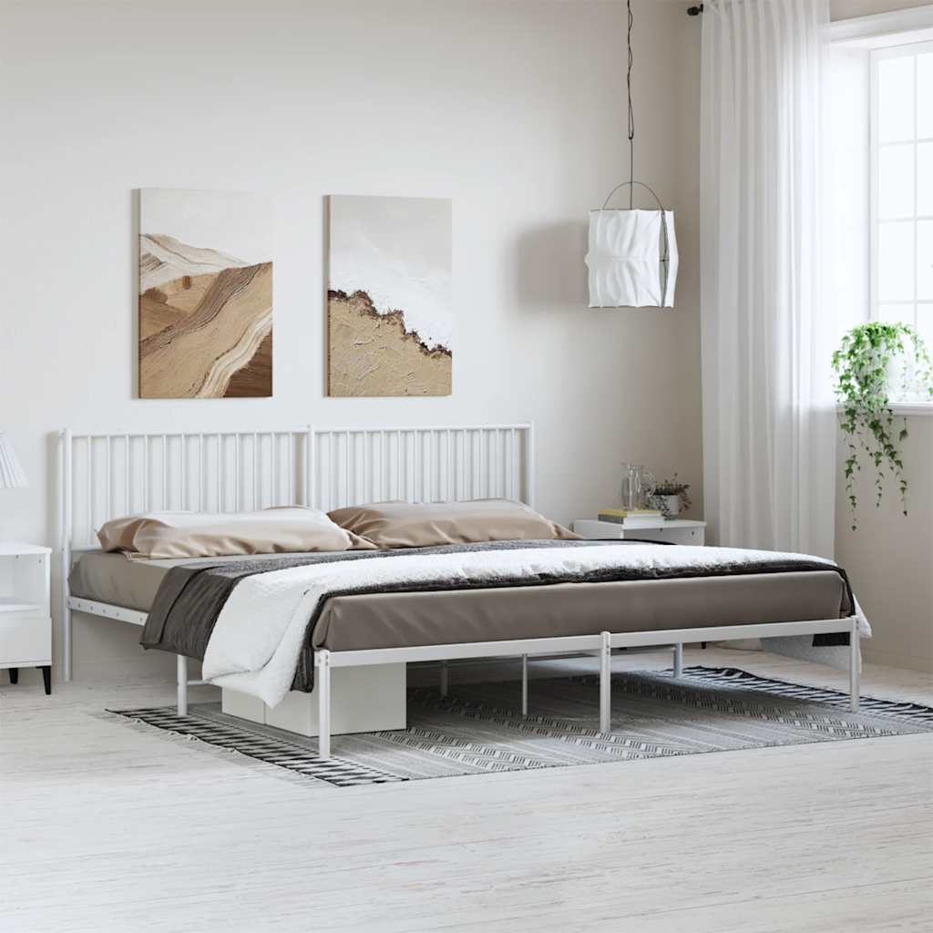 Cadre de lit métal sans matelas et tête de lit blanc 193x203 cm - XIOS