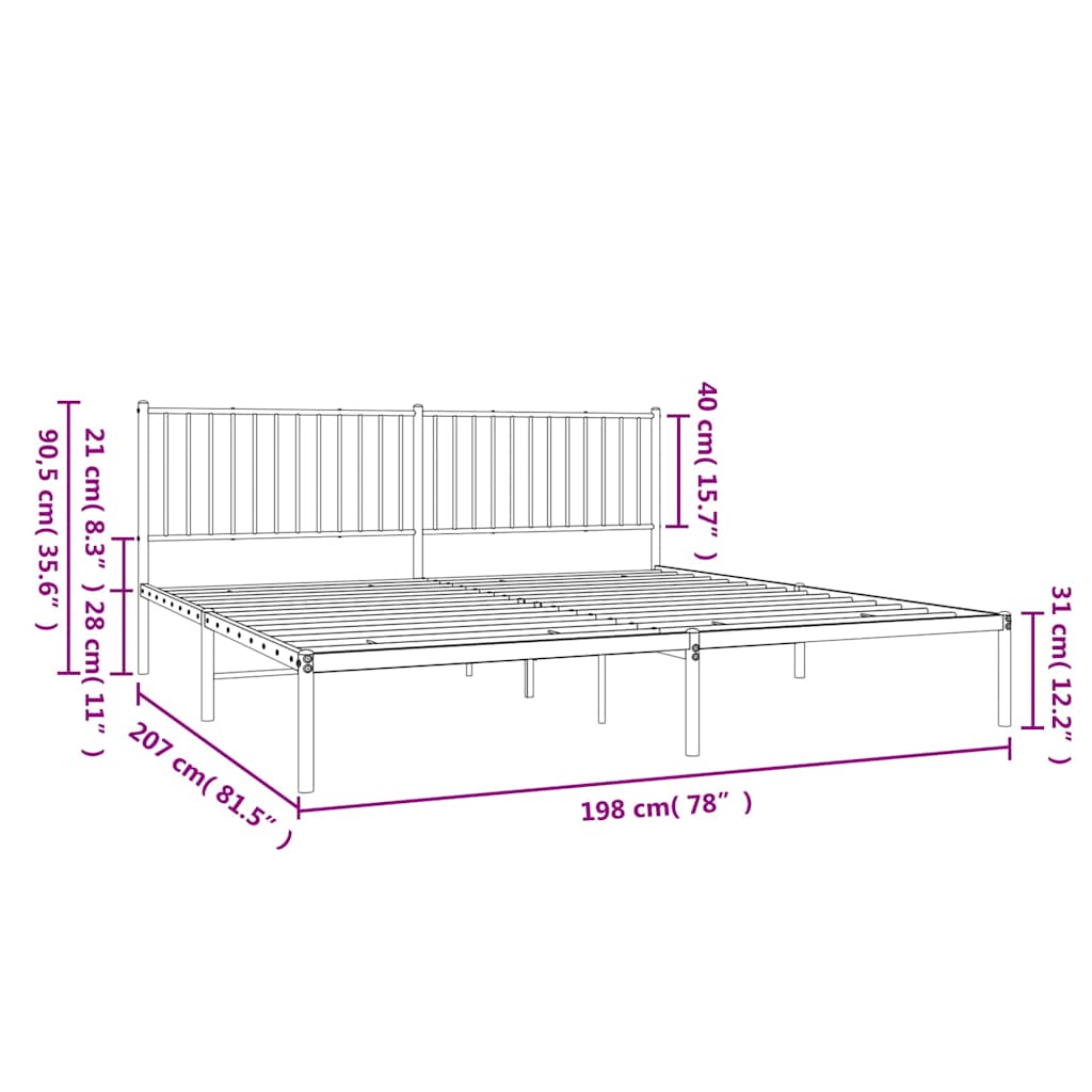 Cadre de lit métal sans matelas et tête de lit blanc 193x203 cm - XIOS