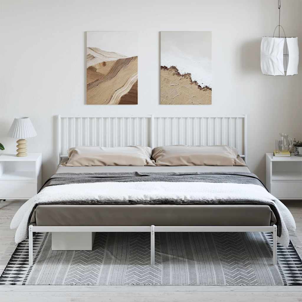 Cadre de lit métal sans matelas et tête de lit blanc 193x203 cm - XIOS