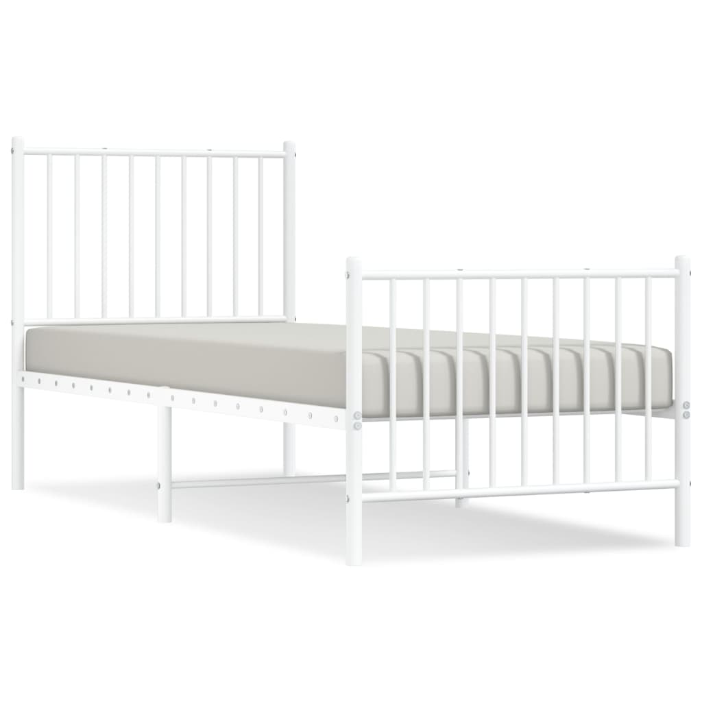 Cadre de lit métal sans matelas avec pied de lit blanc 75x190cm - XIOS