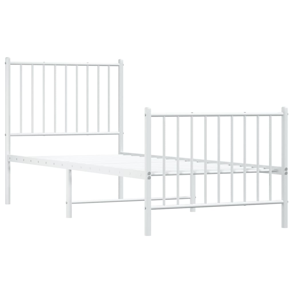 Cadre de lit métal sans matelas avec pied de lit blanc 75x190cm - XIOS