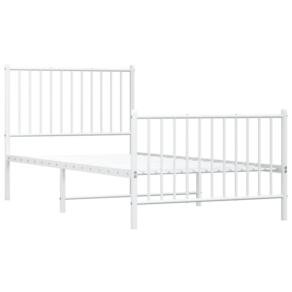 Cadre de lit métal sans matelas avec pied de lit blanc 90x190cm - XIOS