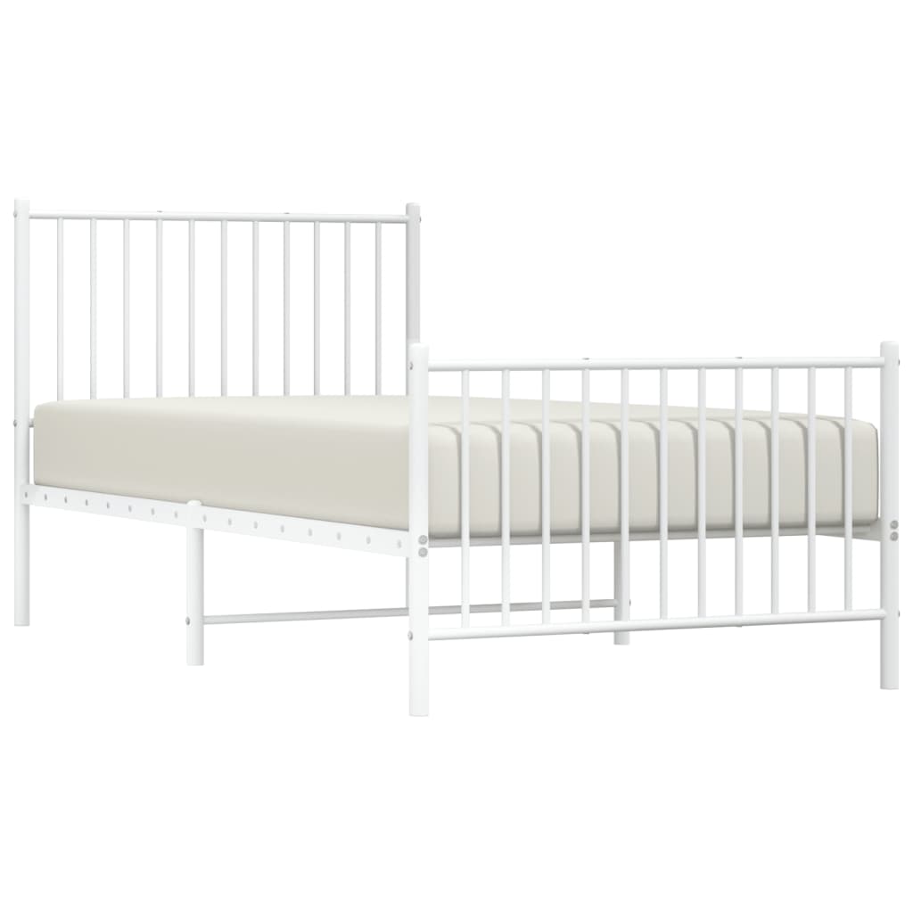 Cadre de lit métal sans matelas avec pied de lit blanc 90x190cm - XIOS