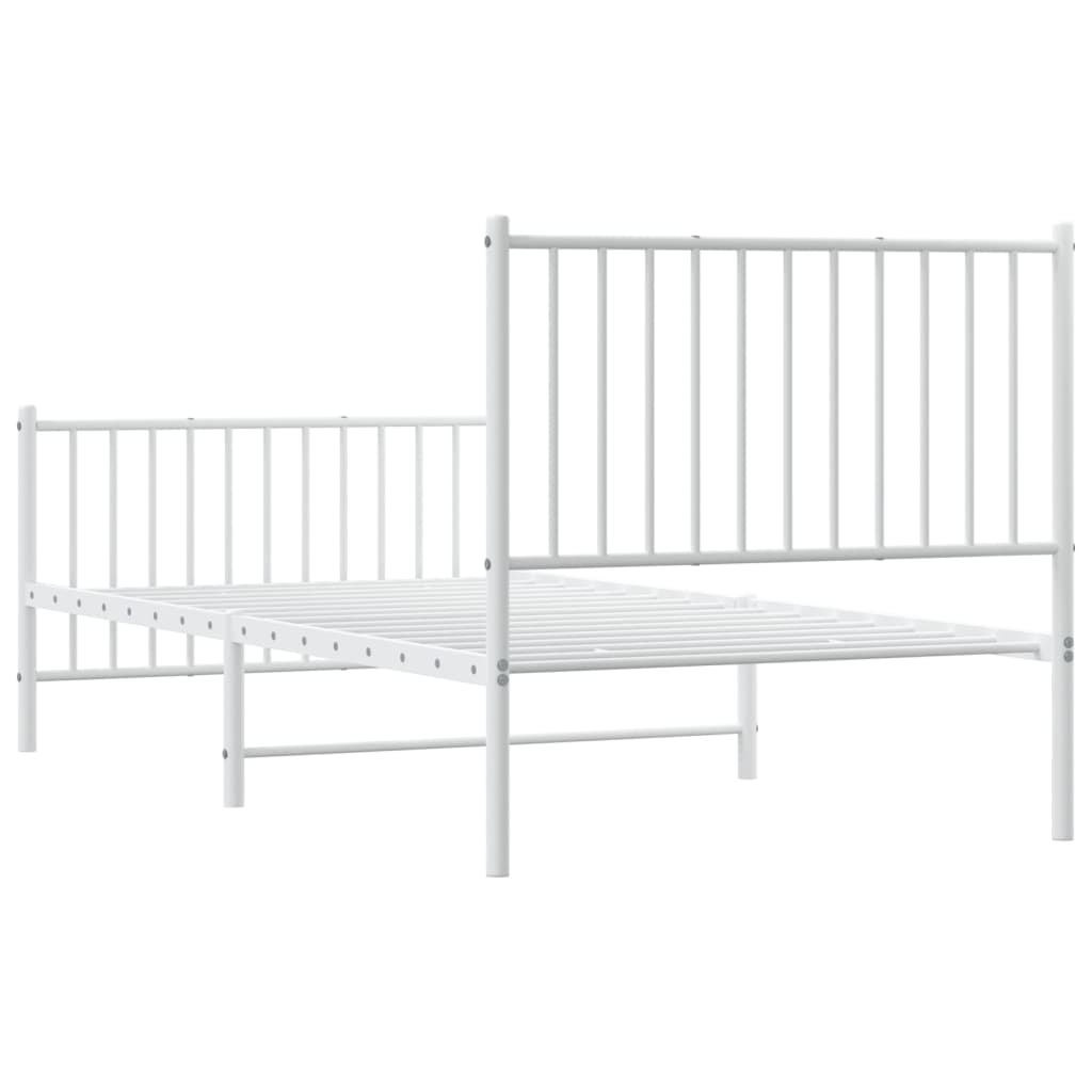 Cadre de lit métal sans matelas avec pied de lit blanc 90x190cm - XIOS