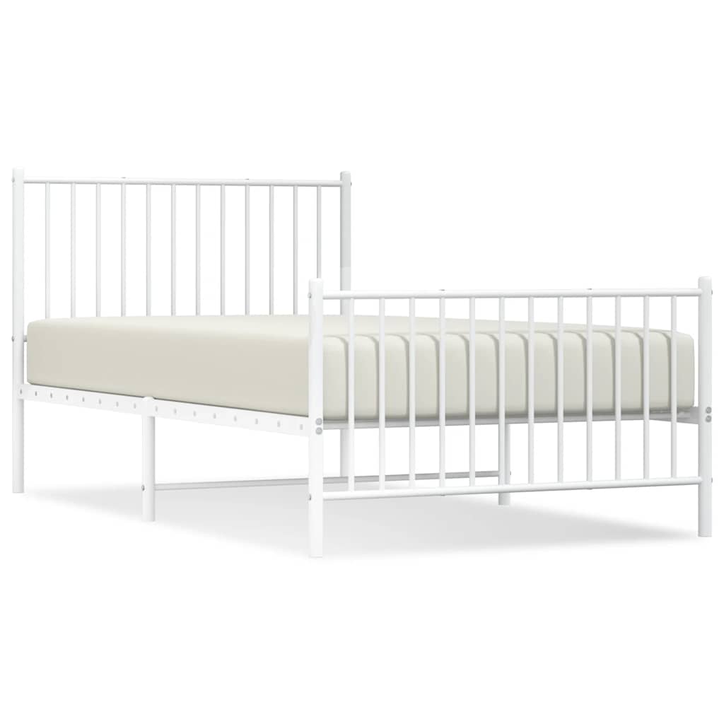 Cadre de lit métal sans matelas et pied de lit blanc 100x190 cm - XIOS