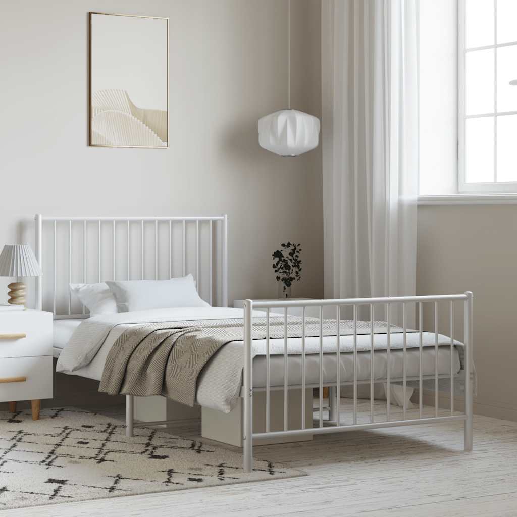 Cadre de lit métal sans matelas et pied de lit blanc 100x190 cm - XIOS