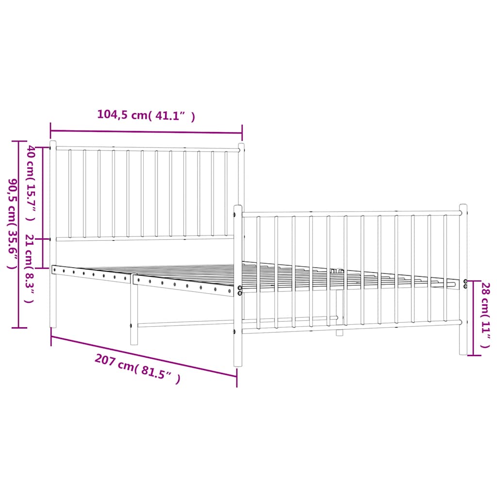 Cadre de lit métal sans matelas et pied de lit blanc 100x200 cm - XIOS