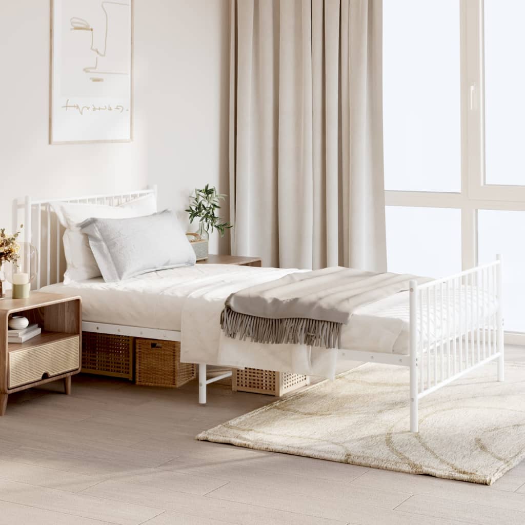 Cadre de lit métal sans matelas et pied de lit blanc 107x203 cm - XIOS