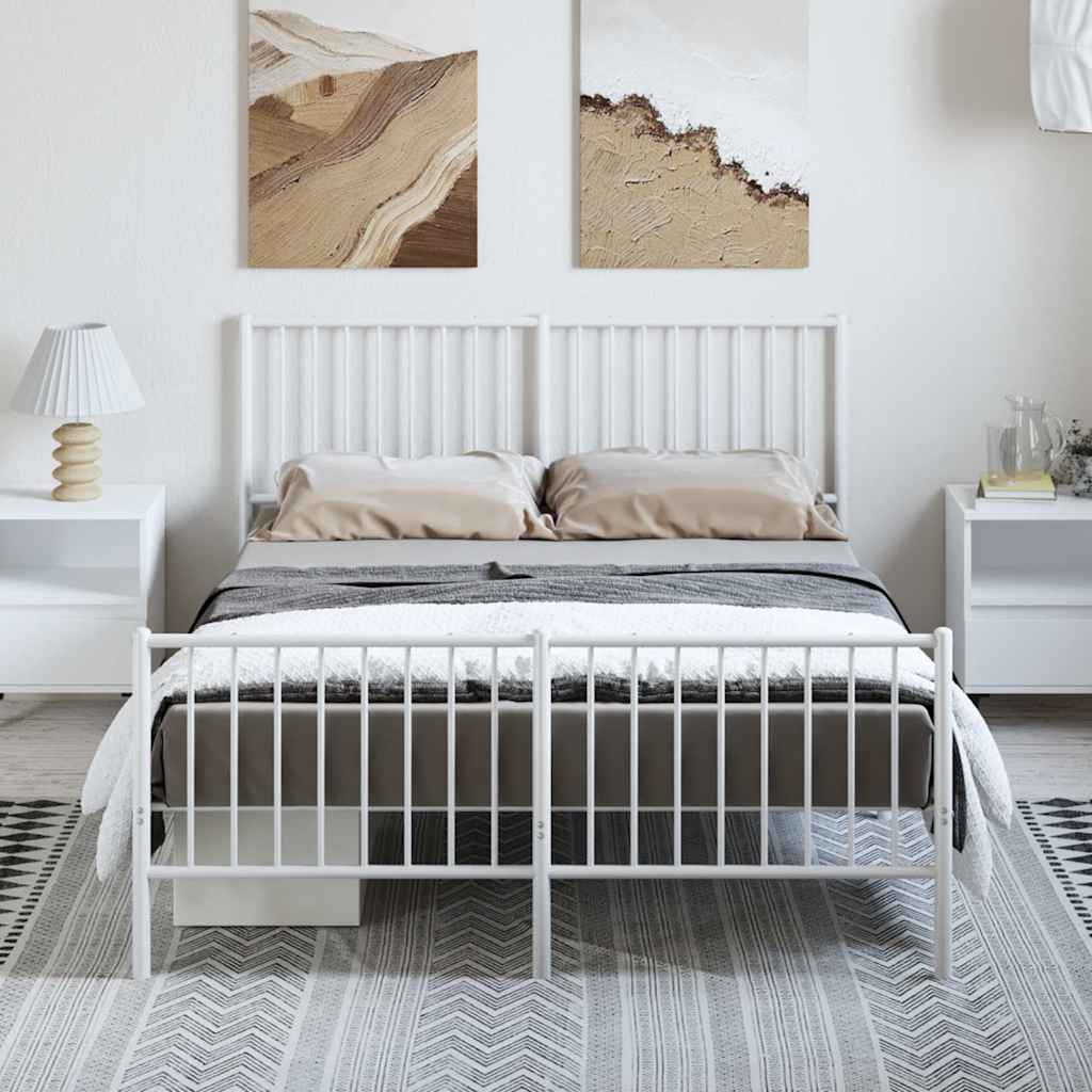 Cadre de lit métal sans matelas et pied de lit blanc 135x190 cm - XIOS