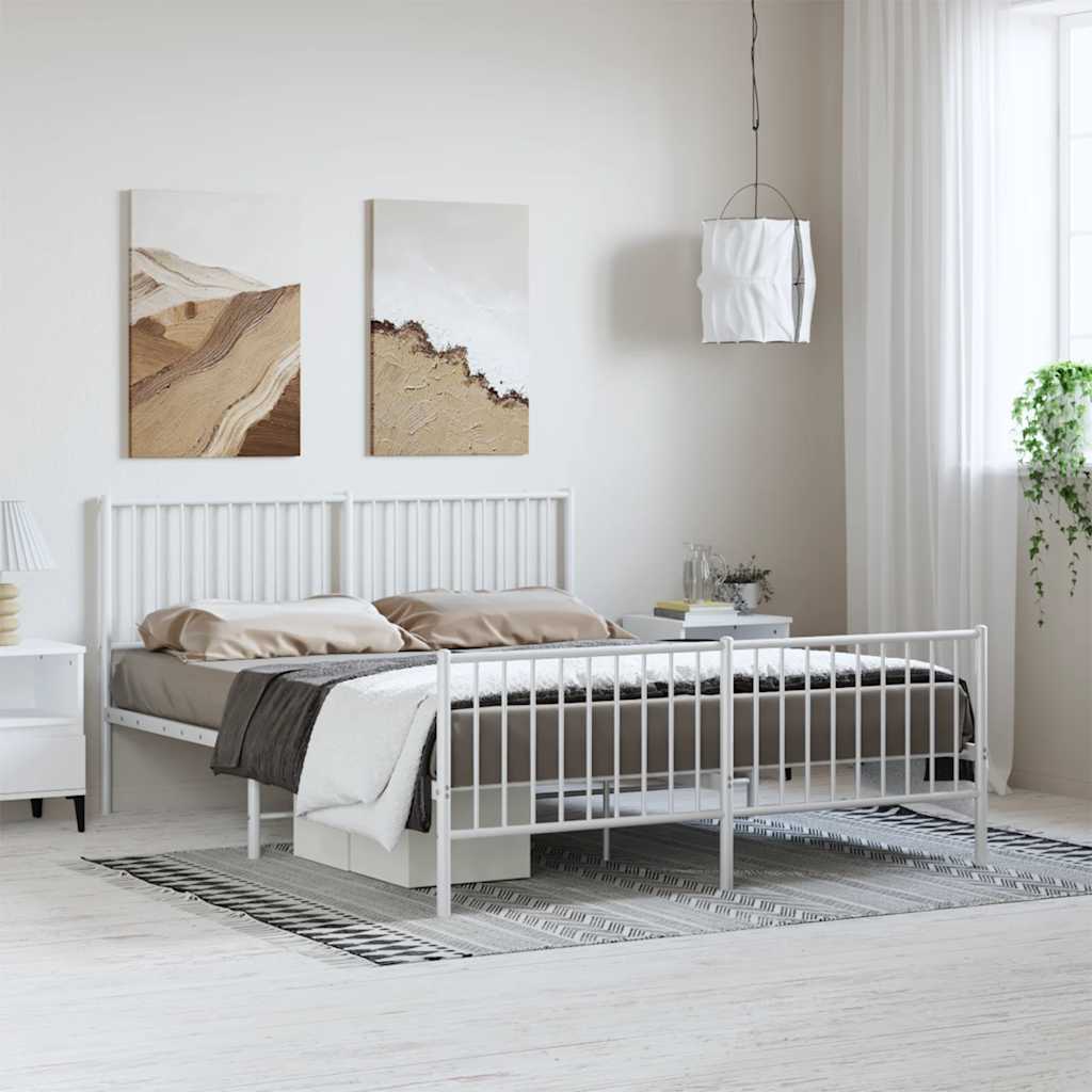 Cadre de lit métal sans matelas et pied de lit blanc 150x200 cm