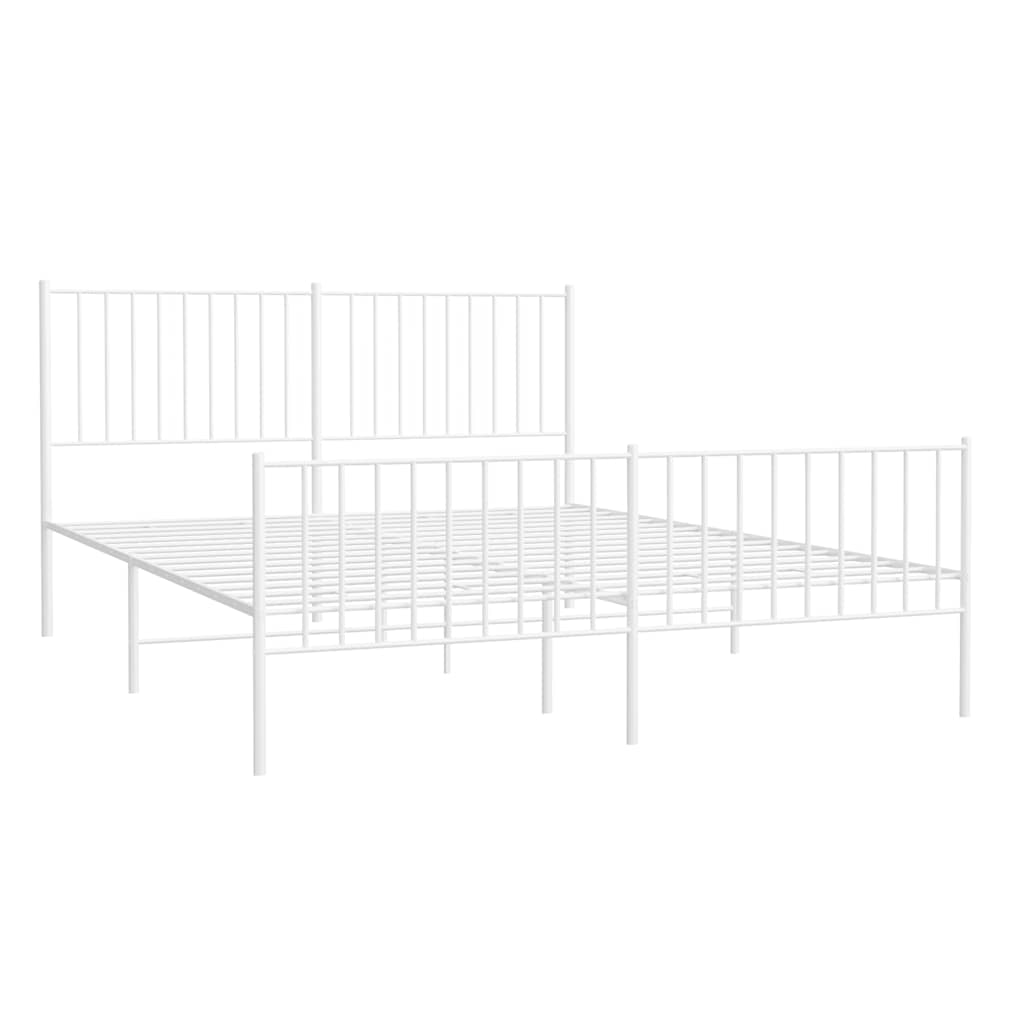 Cadre de lit métal sans matelas et pied de lit blanc 150x200 cm