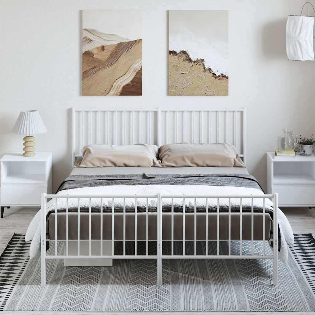 Cadre de lit métal sans matelas et pied de lit blanc 150x200 cm