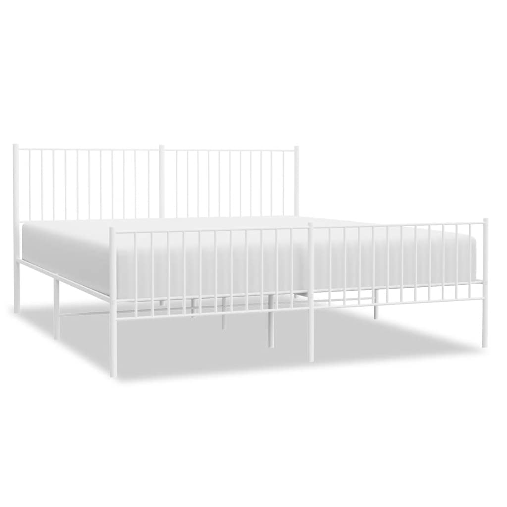Cadre de lit métal sans matelas et pied de lit blanc 183x213 cm - XIOS