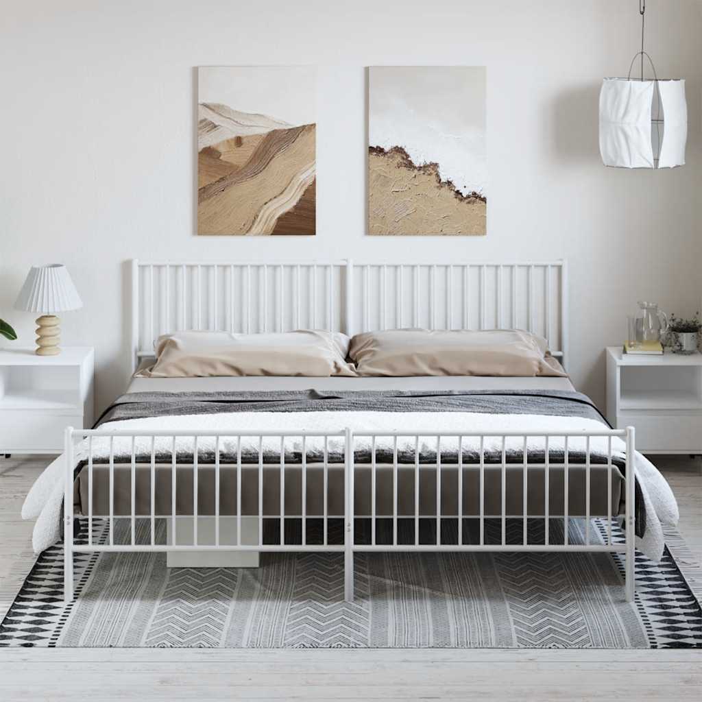 Cadre de lit métal sans matelas et pied de lit blanc 193x203 cm - XIOS
