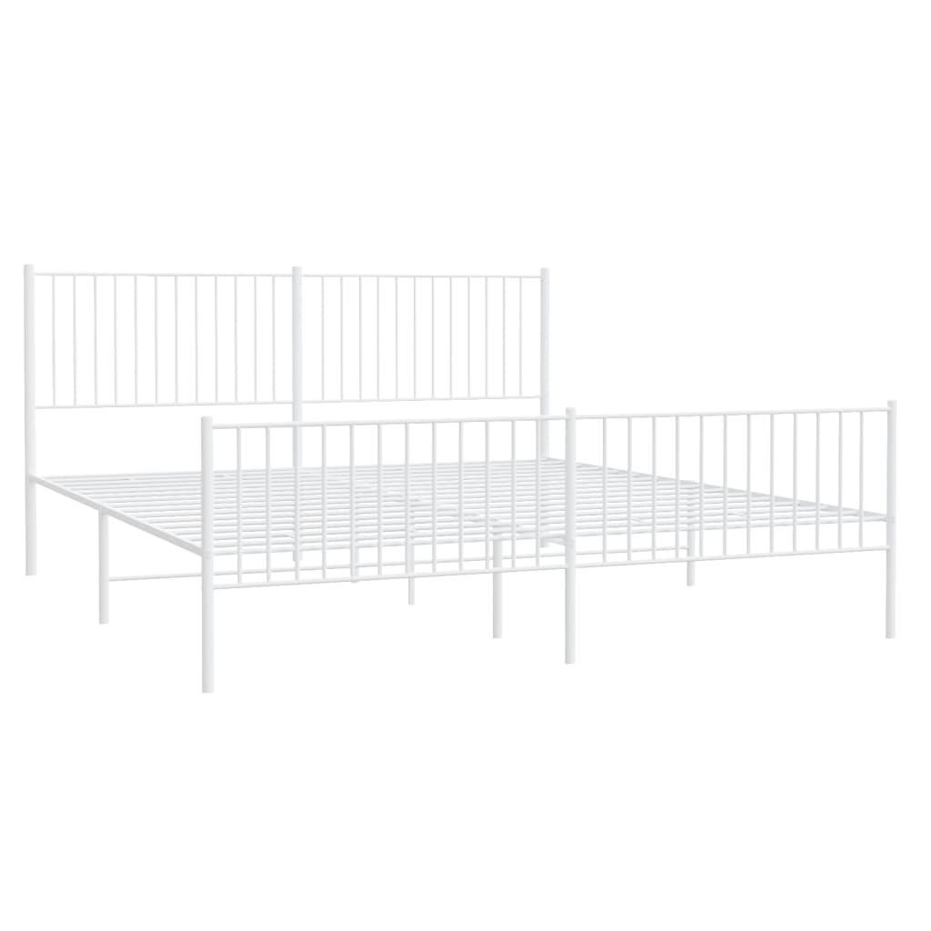 Cadre de lit métal sans matelas et pied de lit blanc 200x200 cm - XIOS