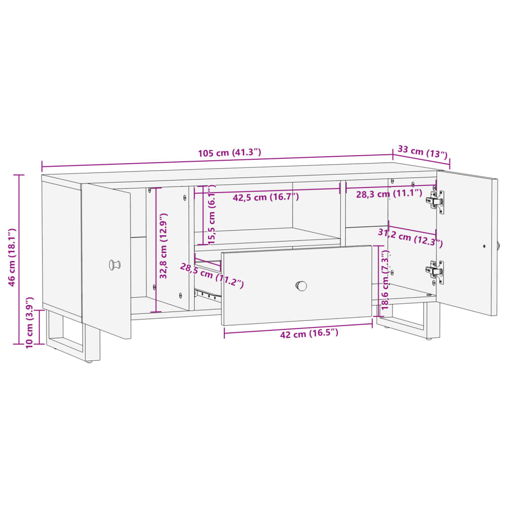 Meuble TV 105x33,5x46 cm bois de récupération et d'ingénierie - XIOS