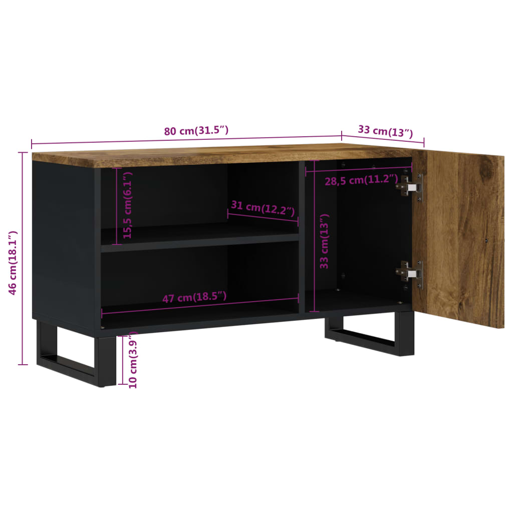 Meuble TV 80x33x46 cm bois de manguier et d'ingénierie - XIOS